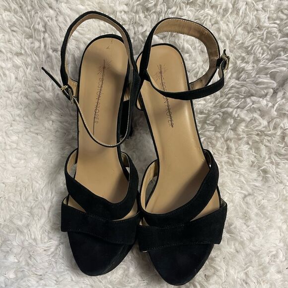 Boston Proper synthetic Black Suede Platform ankle strap Heels SZ9 - Picture 5 of 12